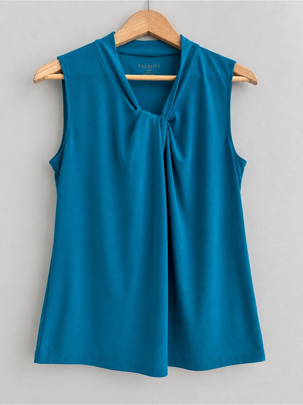 Talbots Women’s Medium Teal Blue Sleeveless Twist Front Stretch Blouse Top